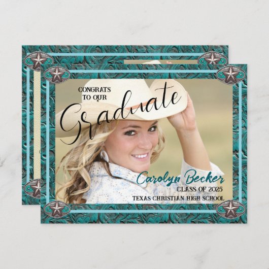 ウェスタンスタイル女性のカーボーイフォトグラードアナウンスメントカード 案内状 (正面/裏面)