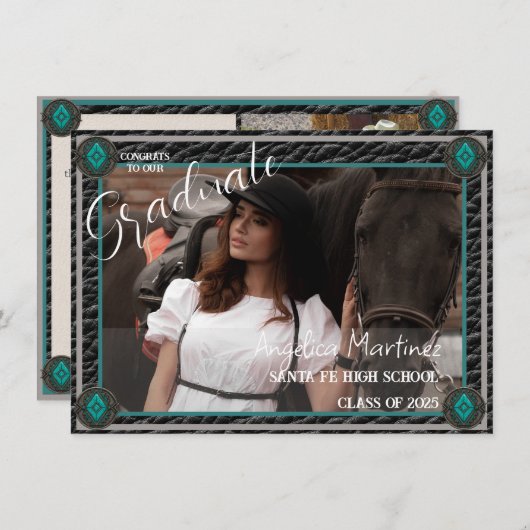 ウェスタンスタイル女性のカーボーイフォトフラット発表カード 案内状 (正面/裏面)