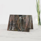 ウェスタンスタイル馬とカウボーイブーツありがとう車 サンキューカード (裏面)