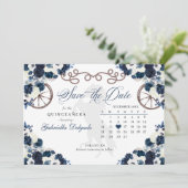 ウェスタンスタイル ネイビーブルー チャロ キンセアニエラ Save The Date 招待状 (スタンド正面)