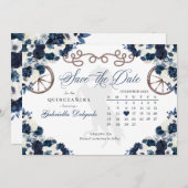 ウェスタンスタイル ネイビーブルー チャロ キンセアニエラ Save The Date 招待状 (正面/裏面)