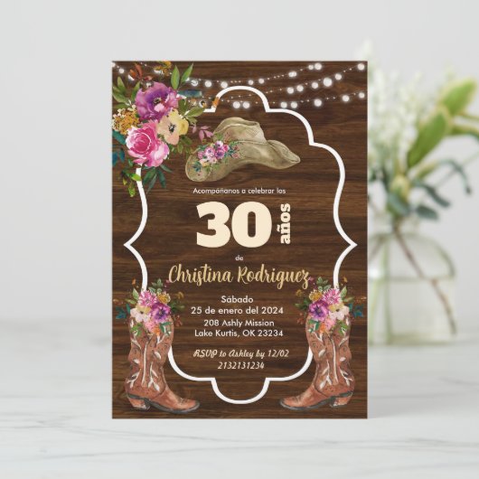 ウェスタンスペインのカウボーイカラフルフローラ誕生日 招待状 (スタンド正面)