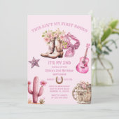 ウェスタンセカンドロデオボーズピンク女性のカーボーイ誕生日 招待状 (スタンド正面)