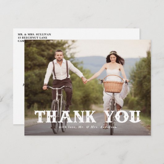 ウェスタンタイポグラフィ結婚フォトの感謝 ポストカード (正面/裏面)
