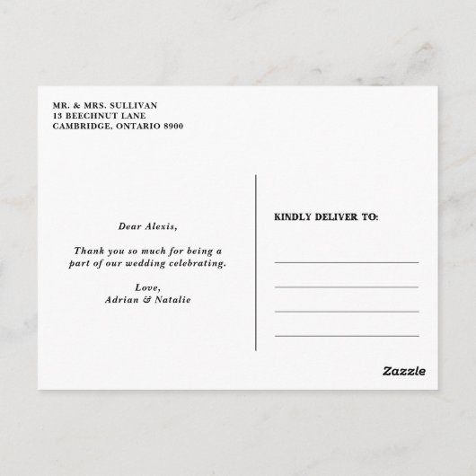 ウェスタンタイポグラフィ結婚フォトの感謝 ポストカード (裏面)