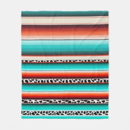 ウェスタンターコイズテラコッタストライププリント フリースブランケット