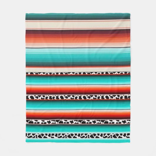 ウェスタンターコイズテラコッタストライププリント フリースブランケット (正面)