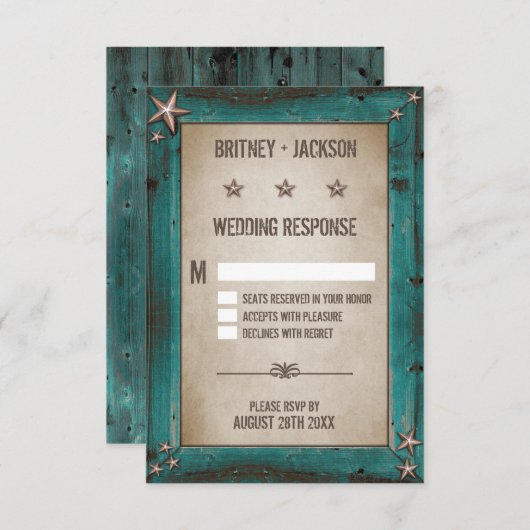 ウェスタンターコイズバーンワッド結婚式の出欠確認カード 出欠カード (正面/裏面)