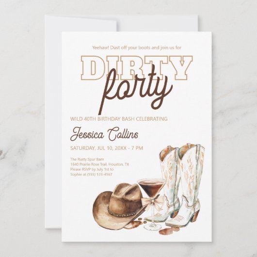 ウェスタンダーティフォーカントリー40歳の誕生日パーティー 招待状 (正面)