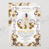 ウェスタンチャロプリンセスアイボリー＆ゴールドのキンセアニエラ 招待状 (正面/裏面)