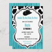 ウェスタンティール（緑がかった色）ウッドロデオ誕生日 招待状 (正面/裏面)