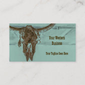 ウェスタンティール(緑がかった色)ブラウンカントリーブルカウカウズスカルバーン 名刺 (正面)