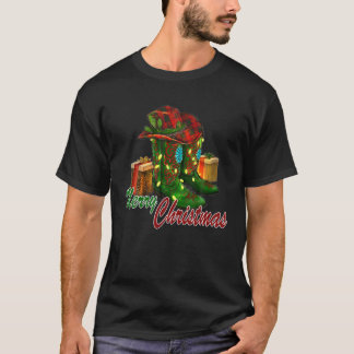ウェスタンテキサス州カウボーイブーツハットメリークリスマス牛 Tシャツ