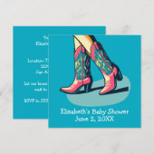 ウェスタンテーマのコウガールブーツベイビーシャワー 招待状 (正面/裏面)