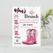 ウェスタンテーマのピンクのボウとブーツの母の日 招待状 (スタンド正面)