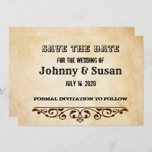 ウェスタンテーマウェディング日付カードを保存 セーブザデート (正面/裏面)