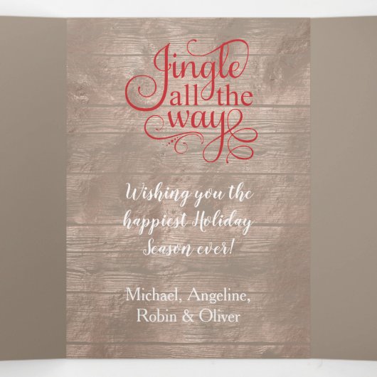 ウェスタンテーマウッド4写真テンプレートクリスマス 三つ折りクリスマスカード (内部中)