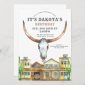 ウェスタンテーマカウボーイ女性のカーボーイバースデーパーティー 招待状 (正面/裏面)