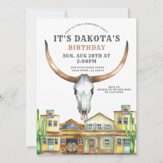 ウェスタンテーマカウボーイ女性のカーボーイバースデーパーティー 招待状 (正面)