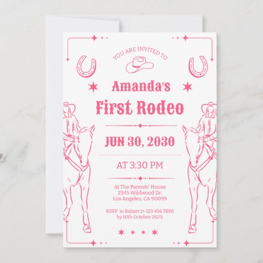 ウェスタンテーマガールズファーバースデーパーティー招待状 セーブザデート (正面)