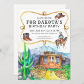 ウェスタンテーマステージコーチカウボーイバースデーパーティー 招待状 (正面/裏面)
