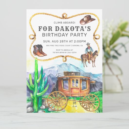 ウェスタンテーマステージコーチカウボーイバースデーパーティーInv 招待状 (スタンド正面)