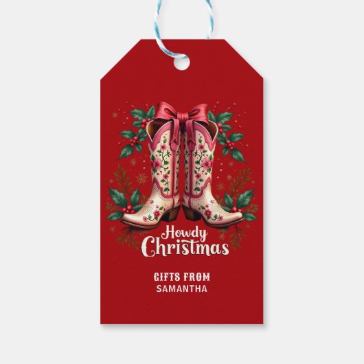 ウェスタンテーマハウディクリスマス女性のカーボーイブーツ ギフトタグ (裏面)