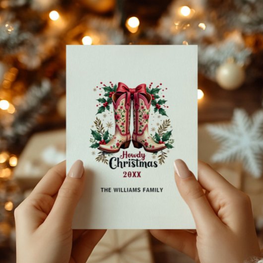 ウェスタンテーマハウディクリスマス女性のカーボーイブーツ シーズンカード