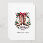 ウェスタンテーマハウディクリスマス女性のカーボーイブーツ シーズンカード (正面/裏面)