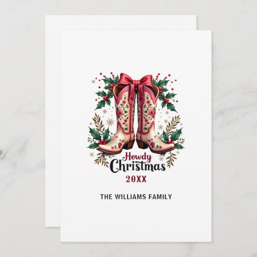 ウェスタンテーマハウディクリスマス女性のカーボーイブーツ シーズンカード (正面/裏面)