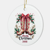 ウェスタンテーマハウディクリスマス女性のカーボーイブーツ セラミックオーナメント (左)