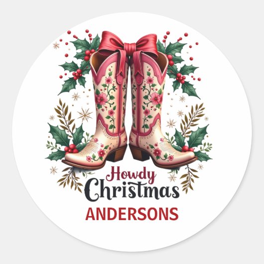 ウェスタンテーマハウディクリスマス女性のカーボーイブーツ ラウンドシール (正面)