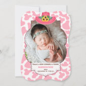 ウェスタンテーマピンク女性のカーボーイ新生児写真 案内状 (正面)