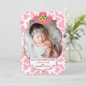 ウェスタンテーマピンク女性のカーボーイ新生児写真 案内状 (スタンド正面)