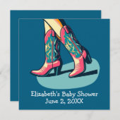 ウェスタンテーマ女性のカーボーイブーツベビーシャワー 招待状 (正面/裏面)