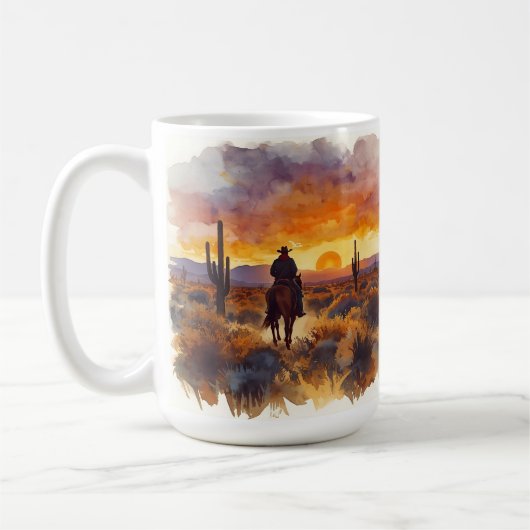 ウェスタンデザートの風景カウボーイ コーヒーマグカップ (左)