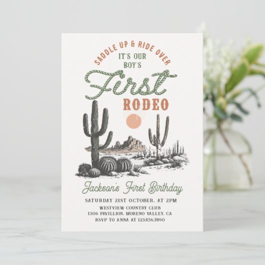 ウェスタンデザートファーストRodeoの最初の誕生日招待状 招待状 (スタンド正面)