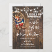 ウェスタンナイトアウトカウボーイ愛国的誕生日 招待状 (正面)