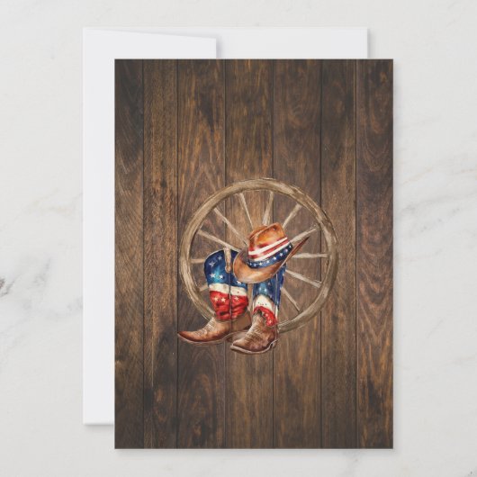 ウェスタンナイトアウトカウボーイ愛国的誕生日 招待状 (裏面)