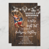 ウェスタンナイトアウトカウボーイ愛国的誕生日 招待状 (正面/裏面)