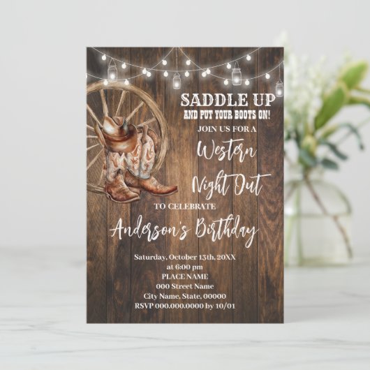 ウェスタンナイトアウトカントリーカウボーイ誕生日 招待状 (スタンド正面)
