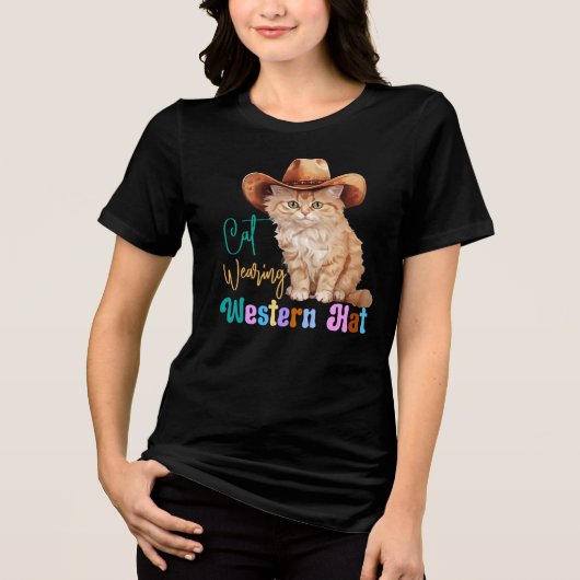 ウェスタンハットを着た猫–85246 トライブレンドTシャツ (正面)