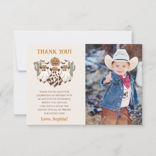 ウェスタンハロウィーンカウボーイバースデーパーティーの写真 サンキューカード (正面)