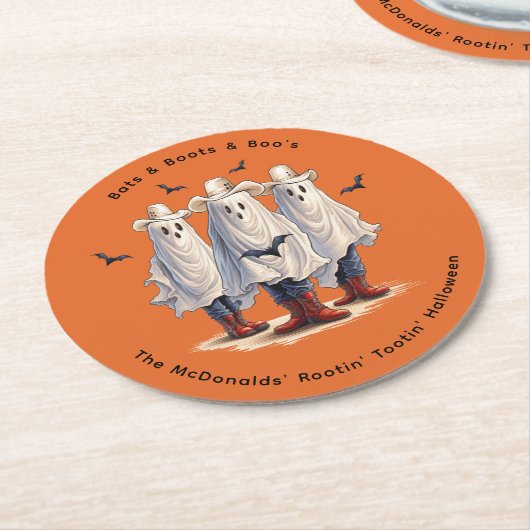 ウェスタンハローウィンパーティカウボーイ幽霊カスタム ラウンドペーパーコースター (アングル)