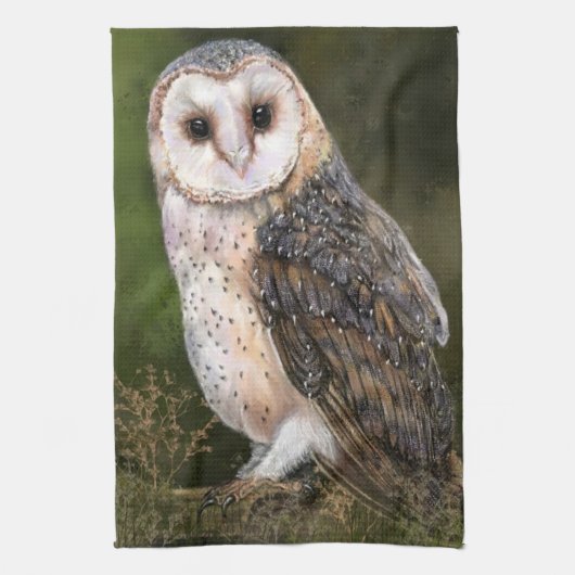 ウェスタンバーンフクロウ – ミグンウォーター絵画カラーの芸術 キッチンタオル (縦)