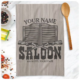 ウェスタンパーソナライズされたライフルガンオールドサロンバー キッチンタオル