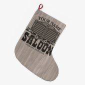 ウェスタンパーソナライズされたライフルガンオールドサロンバー ラージクリスマスストッキング (正面 (吊り時))
