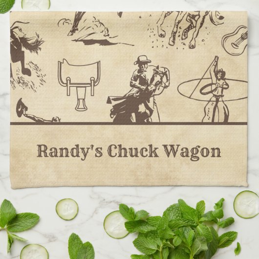 ウェスタンパーソナライズされたロデオカウボーイ女性のカーボーイ キッチンタオル (折り畳み)