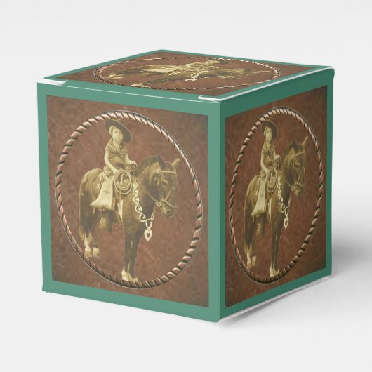 ウェスタンパーティーの好意またはギフトボックスのヴィンテージ女性のカーボーイ フェイバーボックス (正面サイド)