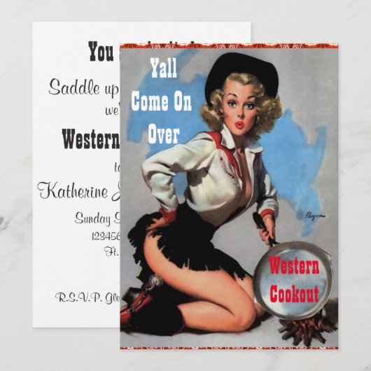 ウェスタンパーティーの焼肉ディナー 招待状 (正面/裏面)
